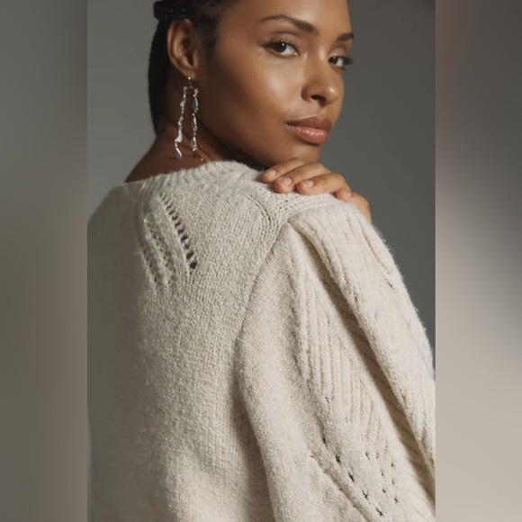 NWT! By Anthropologie Scalloped Collar Sweater in Ivory - Size 3X 🪑 - Picture 4 of 14